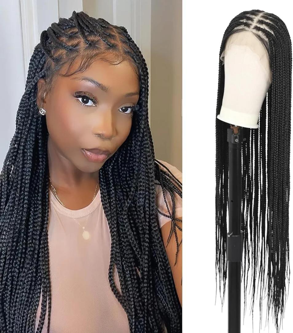 Brinbea Knotless Braided Wigs for Women Box Braid Wig Braided Lace Front Wigs 13X4 HD Lace Front Braided Wigs with Baby Hair Premium Synthetic Braid Wig Natural Long Black 30
