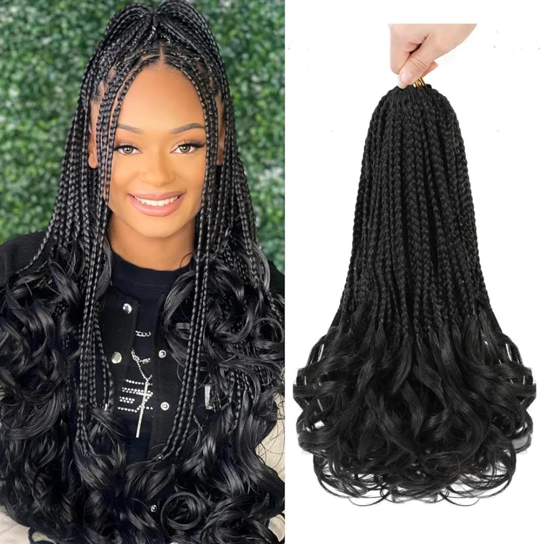French Curl Crochet Braids 20 Inch Goddess Box Braids Crochet Hair for Women 8 Packs Pre Looped Crochet Box Braid with Curly Ends Synthetic French Curly Braiding Hair Extensions 8 packs