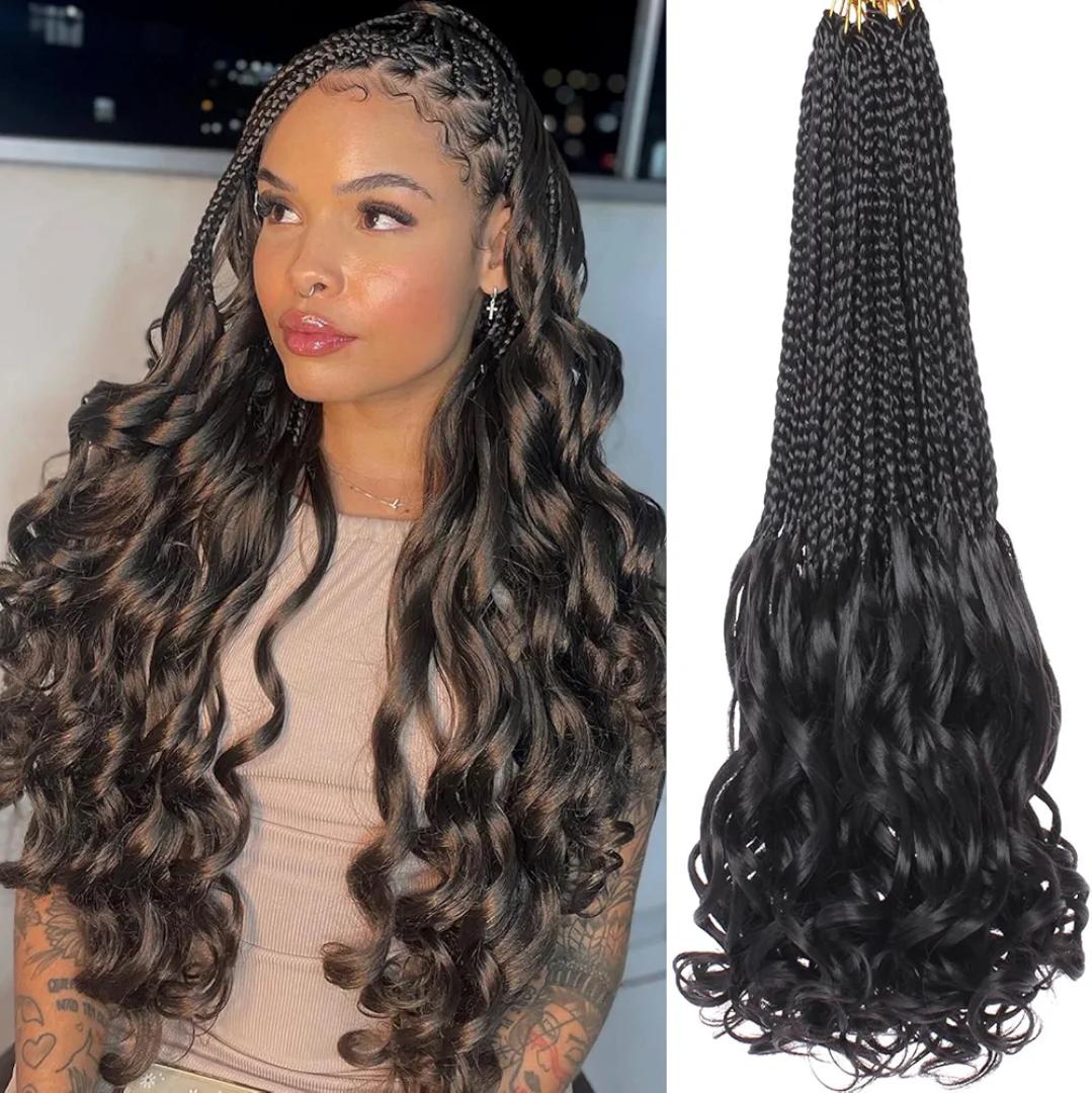 French Curl Crochet Braids 20 Inch Goddess Box Braids Crochet Hair for Women 8 Packs Pre Looped Crochet Box Braid with Curly Ends Synthetic French Curly Braiding Hair Extensions 8 packs