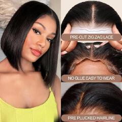 Short Bob Wigs semi Human 13x4*2 Transparent Lace Front Wigs semi Human Hair Pre Plucked with Baby Hair Glueless Wigs semi Human Hair 180% Density Straight Frontal Lace Wigs for Women Natural Color