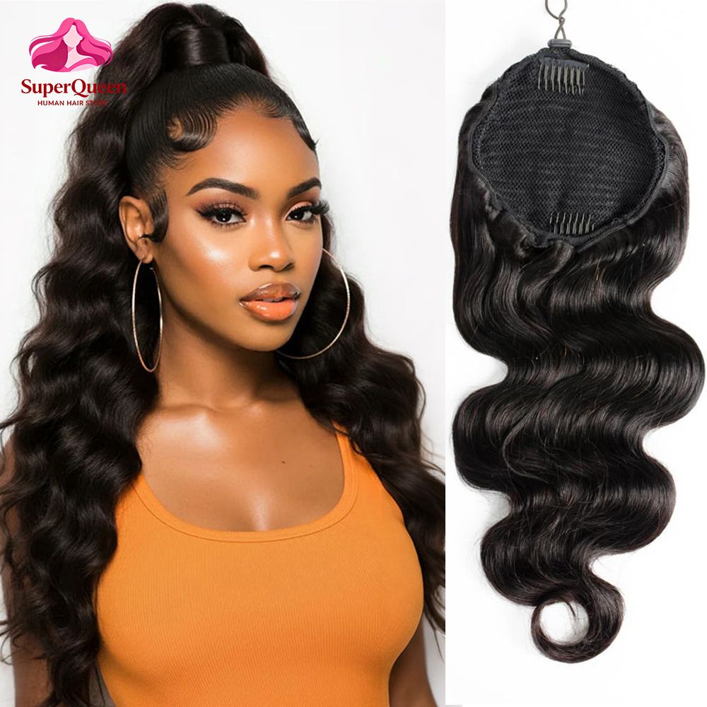 Human Hair blend Body Wave Ponytail with  Human Hair Ponytail for Black Women Natural Color 22 inches