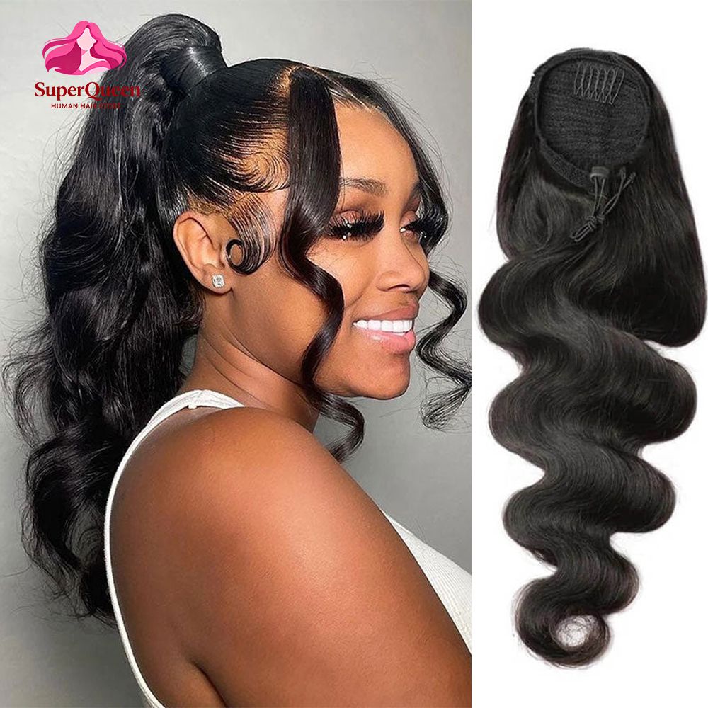 Human Hair blend Body Wave Ponytail with  Human Hair Ponytail for Black Women Natural Color 22 inches