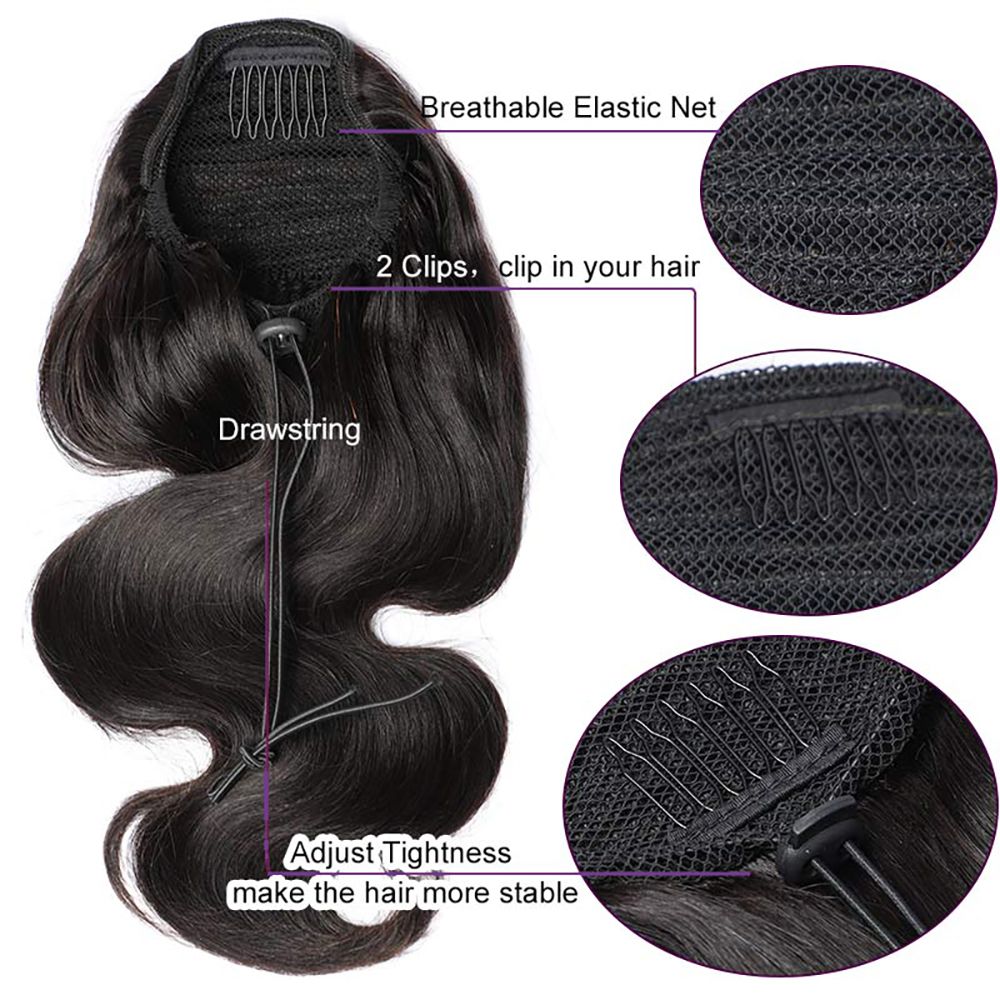 Human Hair blend Body Wave Ponytail with  Human Hair Ponytail for Black Women Natural Color 22 inches