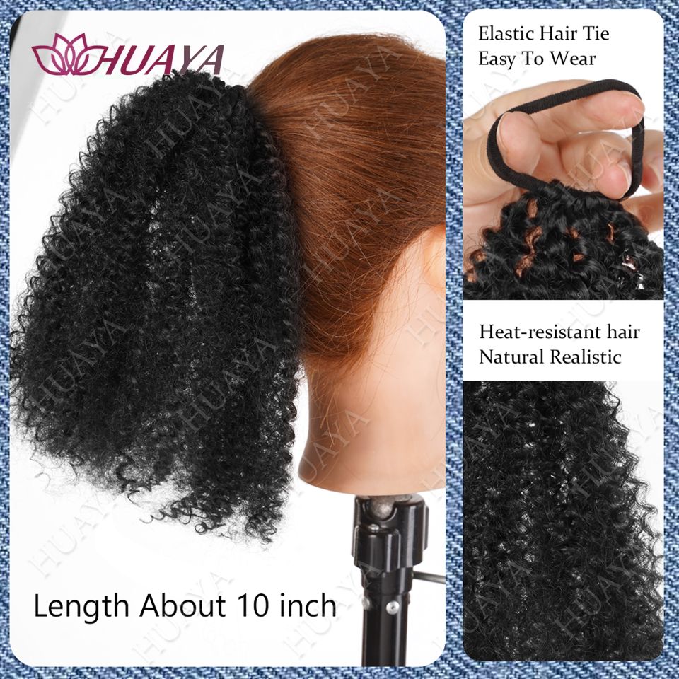 Ponytail Extension Wrap Around Pony Tail with Hair Tie 18 inch Synthetic Afro Kinky Curly  Ponytail Hair Piece for woman