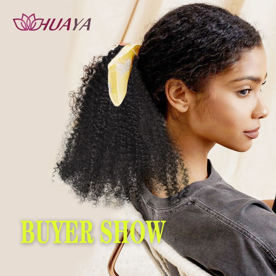Ponytail Extension Wrap Around Pony Tail with Hair Tie 18 inch Synthetic Afro Kinky Curly  Ponytail Hair Piece for woman