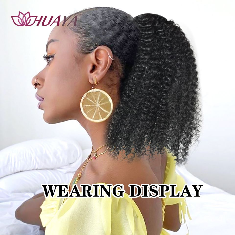 Ponytail Extension Wrap Around Pony Tail with Hair Tie 18 inch Synthetic Afro Kinky Curly  Ponytail Hair Piece for woman