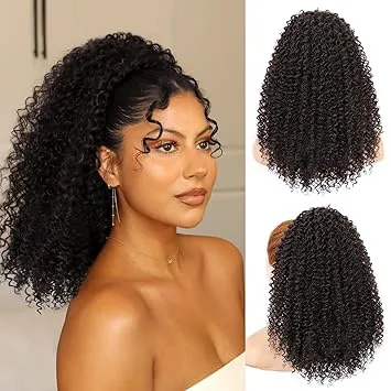 Ponytail Extension Wrap Around Pony Tail with Hair Tie 18 inch Synthetic Afro Kinky Curly  Ponytail Hair Piece for woman