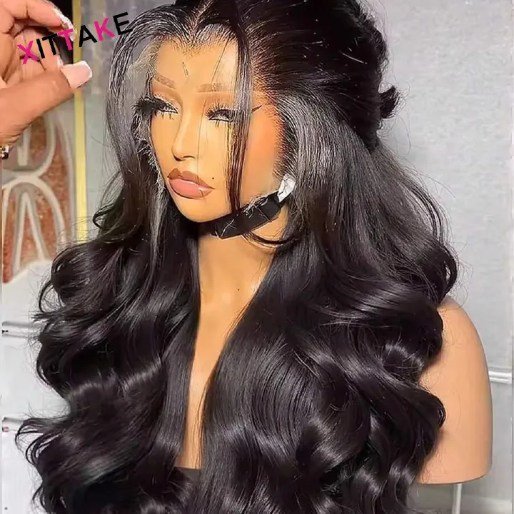 24 Inch Body Wave Lace Front Wigs  Human Hair blend Pre Plucked 13x4x2 Lace Frontal Wigs semi Human Hair blend 180 Density Glueless Body Wave wig with Baby Hair