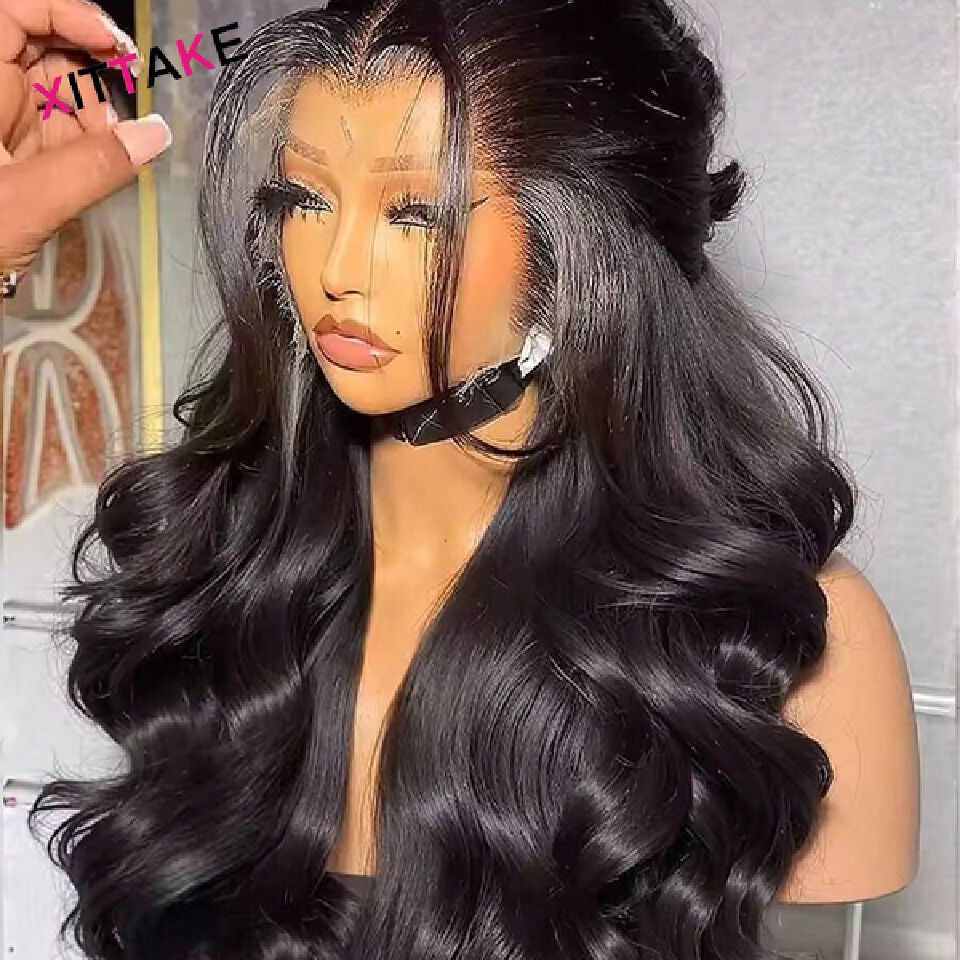 24 Inch Body Wave Lace Front Wigs  Human Hair blend Pre Plucked 13x4x2 Lace Frontal Wigs semi Human Hair blend 180 Density Glueless Body Wave wig with Baby Hair