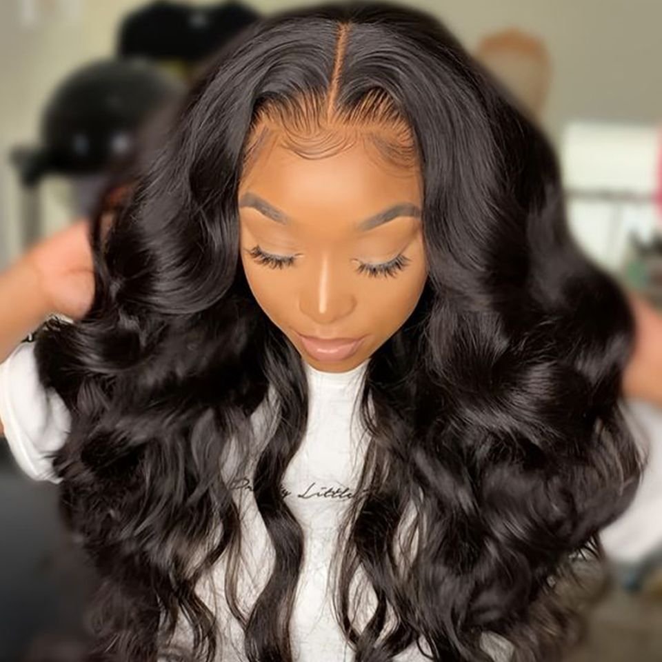 24 Inch Body Wave Lace Front Wigs  Human Hair blend Pre Plucked 13x4x2 Lace Frontal Wigs semi Human Hair blend 180 Density Glueless Body Wave wig with Baby Hair
