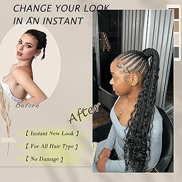 34 inches Goddess Box Braid Ponytail Extension with Elastic Tie Box Braided Ponytail Hair Tie Wrap Around Braid Ponytail Fluffy Soft Synthetic Hairpieces for Women Daily Wear Natural Black 34 inch