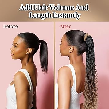 34 inches Goddess Box Braid Ponytail Extension with Elastic Tie Box Braided Ponytail Hair Tie Wrap Around Braid Ponytail Fluffy Soft Synthetic Hairpieces for Women Daily Wear Natural Black 34 inch