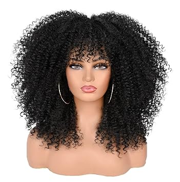fringe Afro Wigs with Bangs for Black Women, Blonde Afro Kinky Curly Wigs for Black Women Synthetic Fluffy Wig 20 inch crotchet