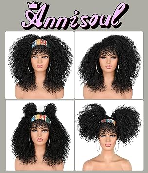 fringe Afro Wigs with Bangs for Black Women, Blonde Afro Kinky Curly Wigs for Black Women Synthetic Fluffy Wig 20 inch crotchet