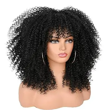 fringe Afro Wigs with Bangs for Black Women, Blonde Afro Kinky Curly Wigs for Black Women Synthetic Fluffy Wig 20 inch crotchet