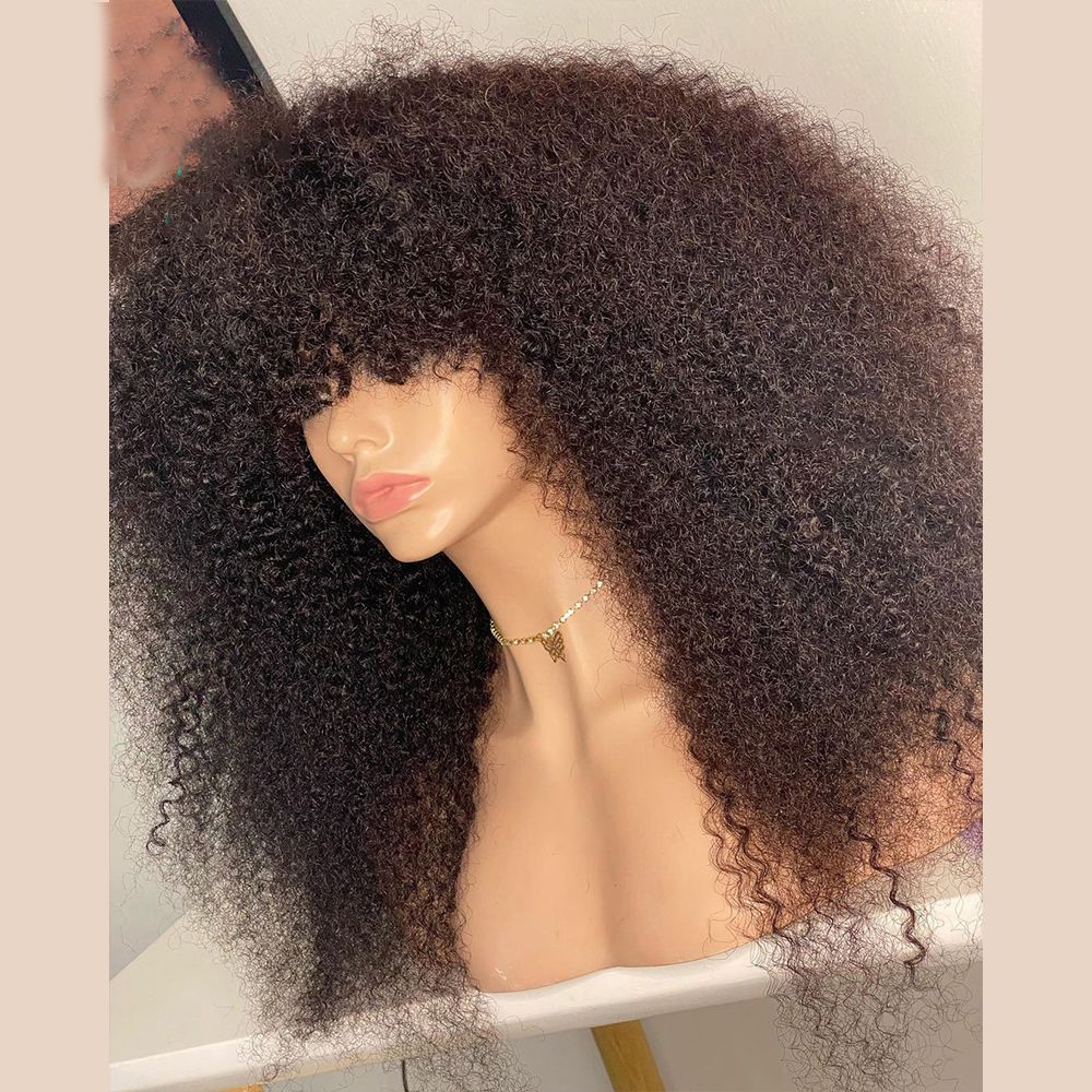 fringe Afro Wigs with Bangs for Black Women, Blonde Afro Kinky Curly Wigs for Black Women Synthetic Fluffy Wig 20 inch crotchet