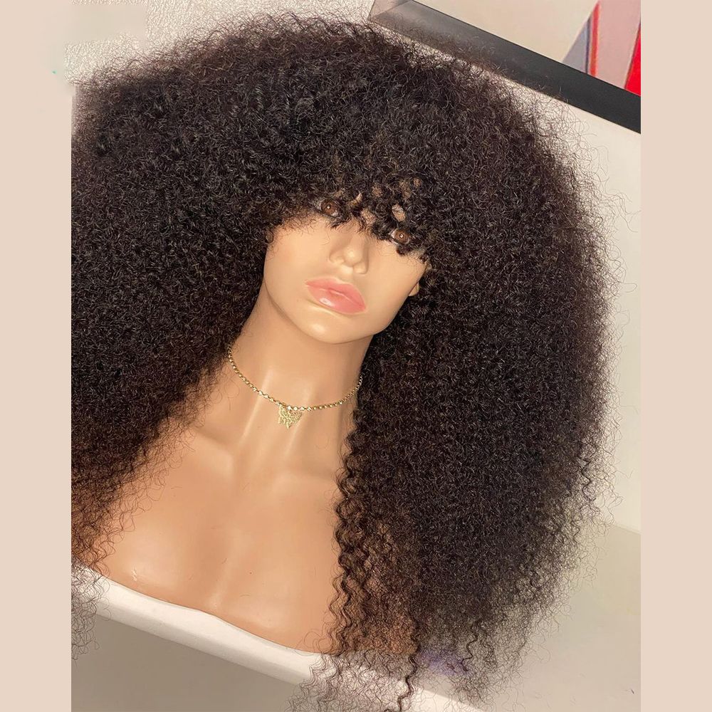 fringe Afro Wigs with Bangs for Black Women, Blonde Afro Kinky Curly Wigs for Black Women Synthetic Fluffy Wig 20 inch crotchet