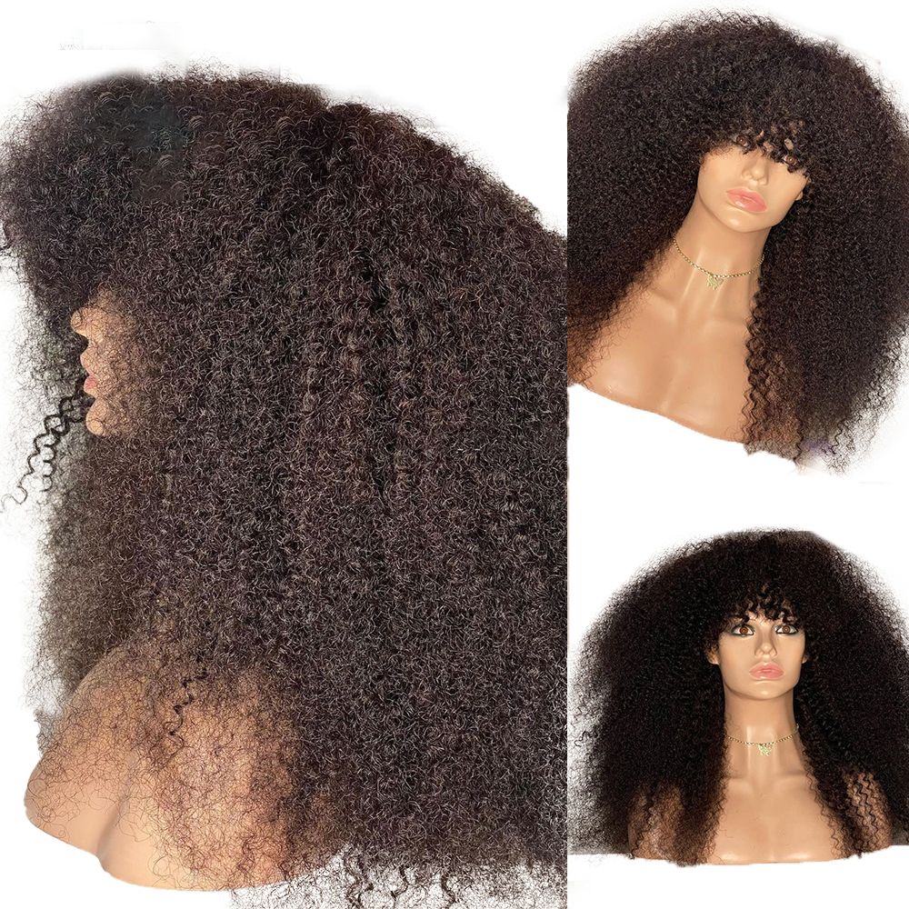 fringe Afro Wigs with Bangs for Black Women, Blonde Afro Kinky Curly Wigs for Black Women Synthetic Fluffy Wig 20 inch crotchet