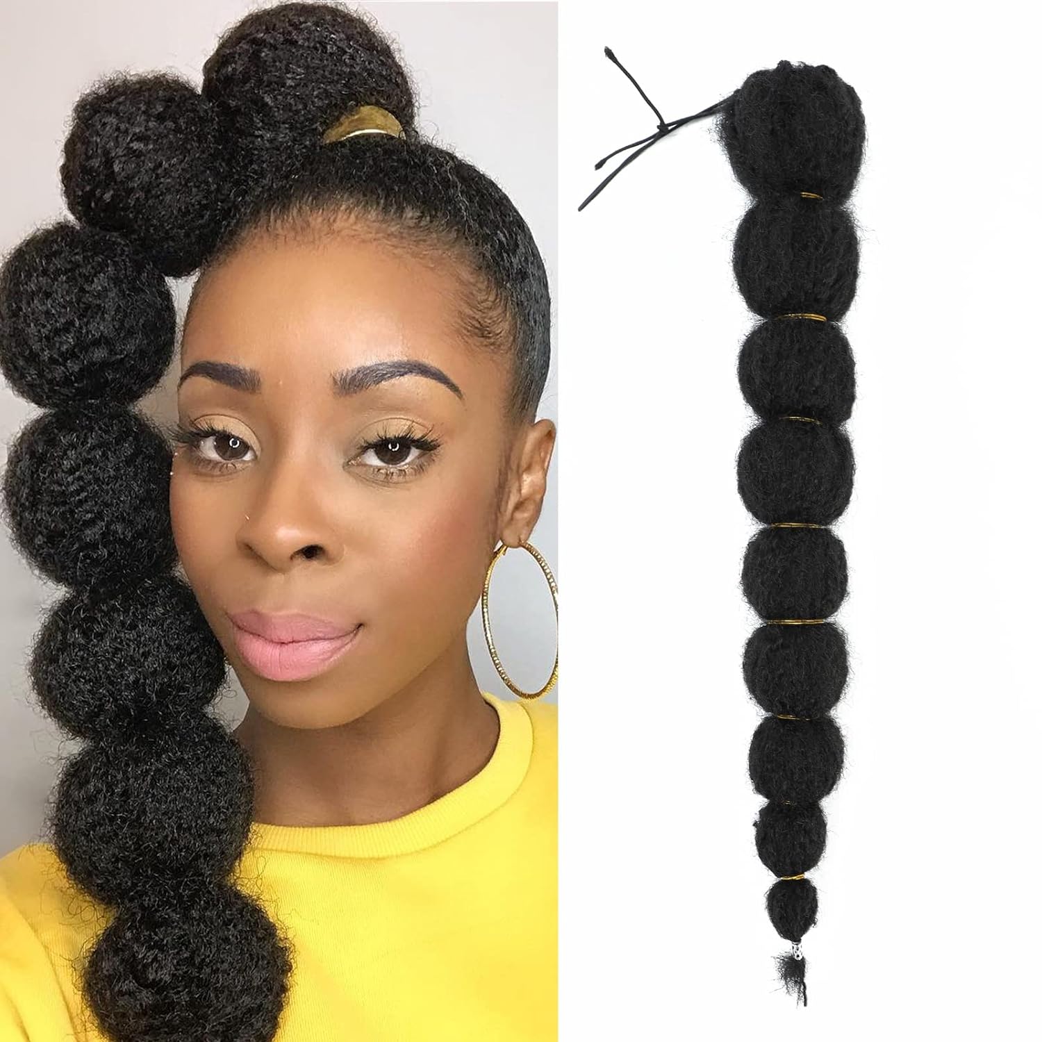 Synthetic Long Afro Puff Yaki Straight Lantern Braid Bubble Ponytails Extension Drawstring Clip In Hairpiece For Black Women