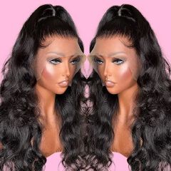 24 Inch Body Wave Lace Front Wigs  Human Hair blend Pre Plucked 13x4x2 Lace Frontal Wigs semi Human Hair blend 180 Density Glueless Body Wave wig with Baby Hair