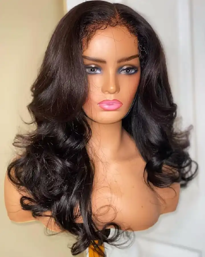 4C Edge bodywave  Human Hair blend  Wigs 13x4   and 5x5 Lace Front Wigs semi Human Hair 180% Density Wig With Curly Edges Baby Hair For Black Women Natural Color 24 Inch