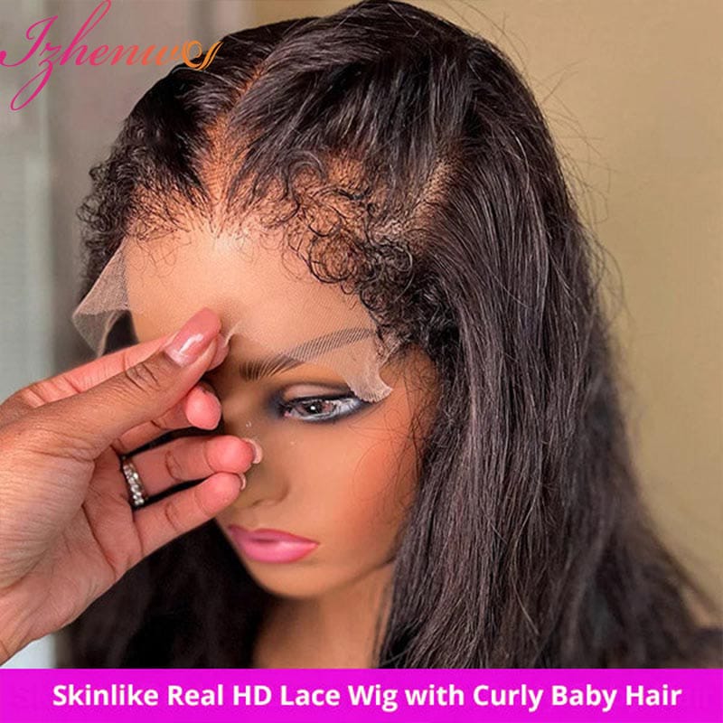 4C Edge bodywave  Human Hair blend  Wigs 13x4   and 5x5 Lace Front Wigs semi Human Hair 180% Density Wig With Curly Edges Baby Hair For Black Women Natural Color 24 Inch