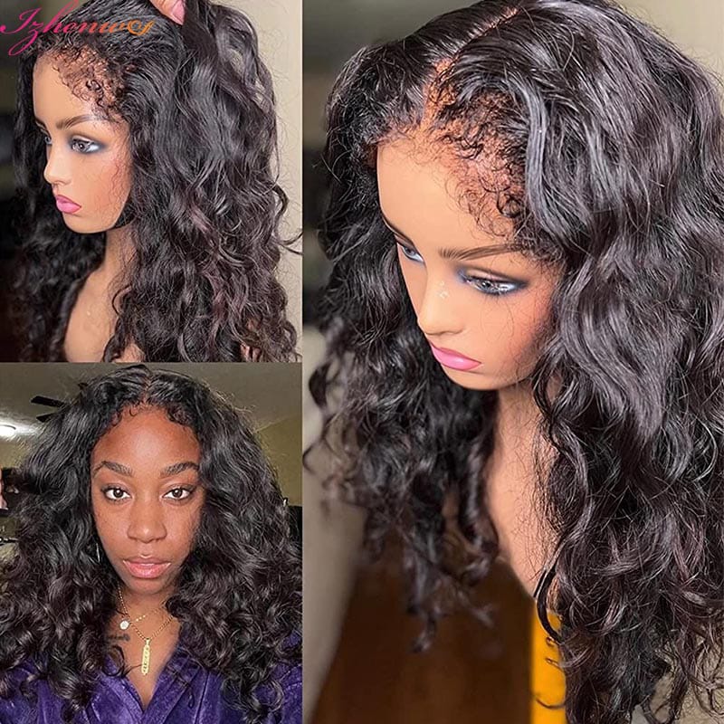4C Edge bodywave  Human Hair blend  Wigs 13x4   and 5x5 Lace Front Wigs semi Human Hair 180% Density Wig With Curly Edges Baby Hair For Black Women Natural Color 24 Inch