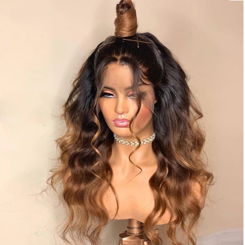 13by4, 5by5  Wig semi Human blend Body Wave Lace Front Wigs Pre Plucked 180 Density,  Glueless Lace Frontal Wigs with Baby hair for Women 24 Inch 2/27