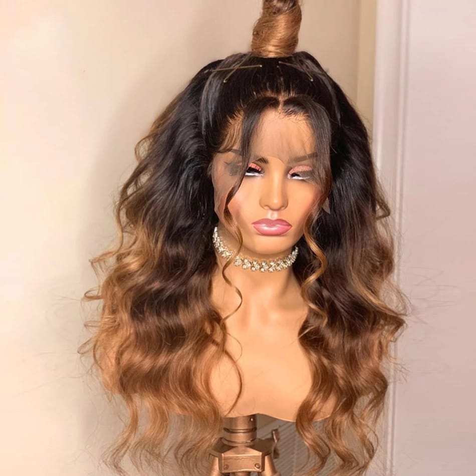 13by4, 5by5  Wig semi Human blend Body Wave Lace Front Wigs Pre Plucked 180 Density,  Glueless Lace Frontal Wigs with Baby hair for Women 24 Inch 2/27