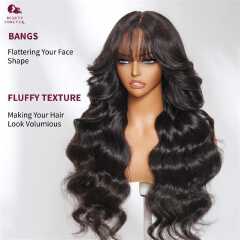 13x4, 4x4  fringe frontal Glueless pure human blend Curtain Bangs Wig , Pre Everything Loose Wave Wigs semi Human Hair, Ready to Wear No Glue, 180% Density 24inch