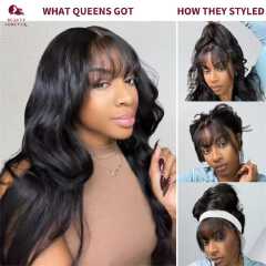 13x4, 4x4  fringe frontal Glueless pure human blend Curtain Bangs Wig , Pre Everything Loose Wave Wigs semi Human Hair, Ready to Wear No Glue, 180% Density 24inch