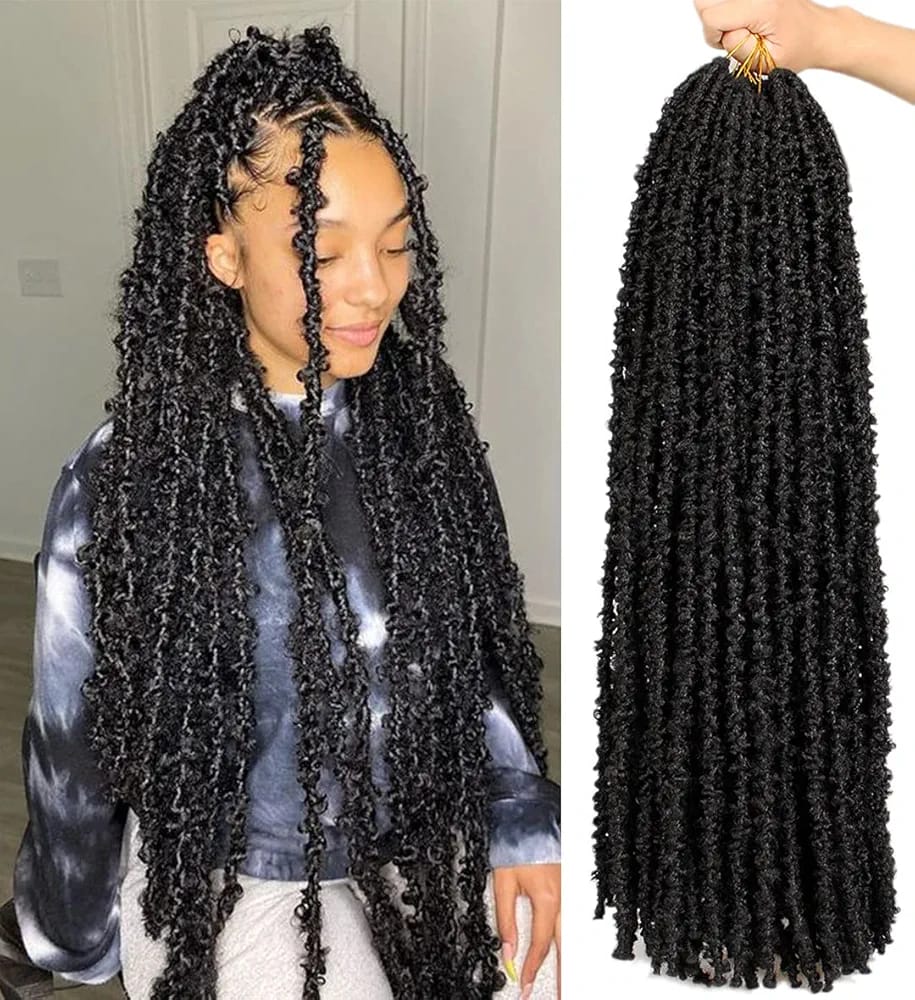 Butterfly Locs Crochet Braids Hair Extensions 30 Inch Long Distressed Faux Locs Black Goddess Locs Crochet Hair Pre-looped Synthetic Soft Locs For Women