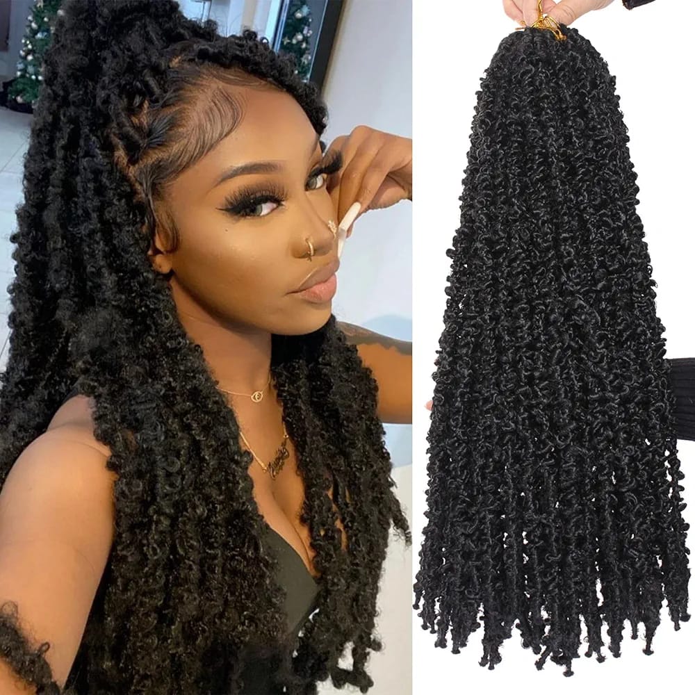 Butterfly Locs Crochet Braids Hair Extensions 30 Inch Long Distressed Faux Locs Black Goddess Locs Crochet Hair Pre-looped Synthetic Soft Locs For Women