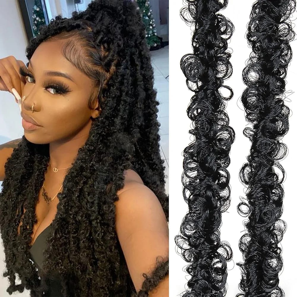 Butterfly Locs Crochet Braids Hair Extensions 30 Inch Long Distressed Faux Locs Black Goddess Locs Crochet Hair Pre-looped Synthetic Soft Locs For Women