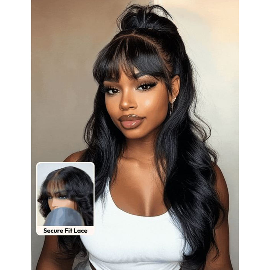 13x4, 4x4  fringe frontal Glueless Curtain Bangs Wig , Pre Everything Loose Wave Wigs semi Human Hair, Ready to Wear No Glue, 180% Density 24inch