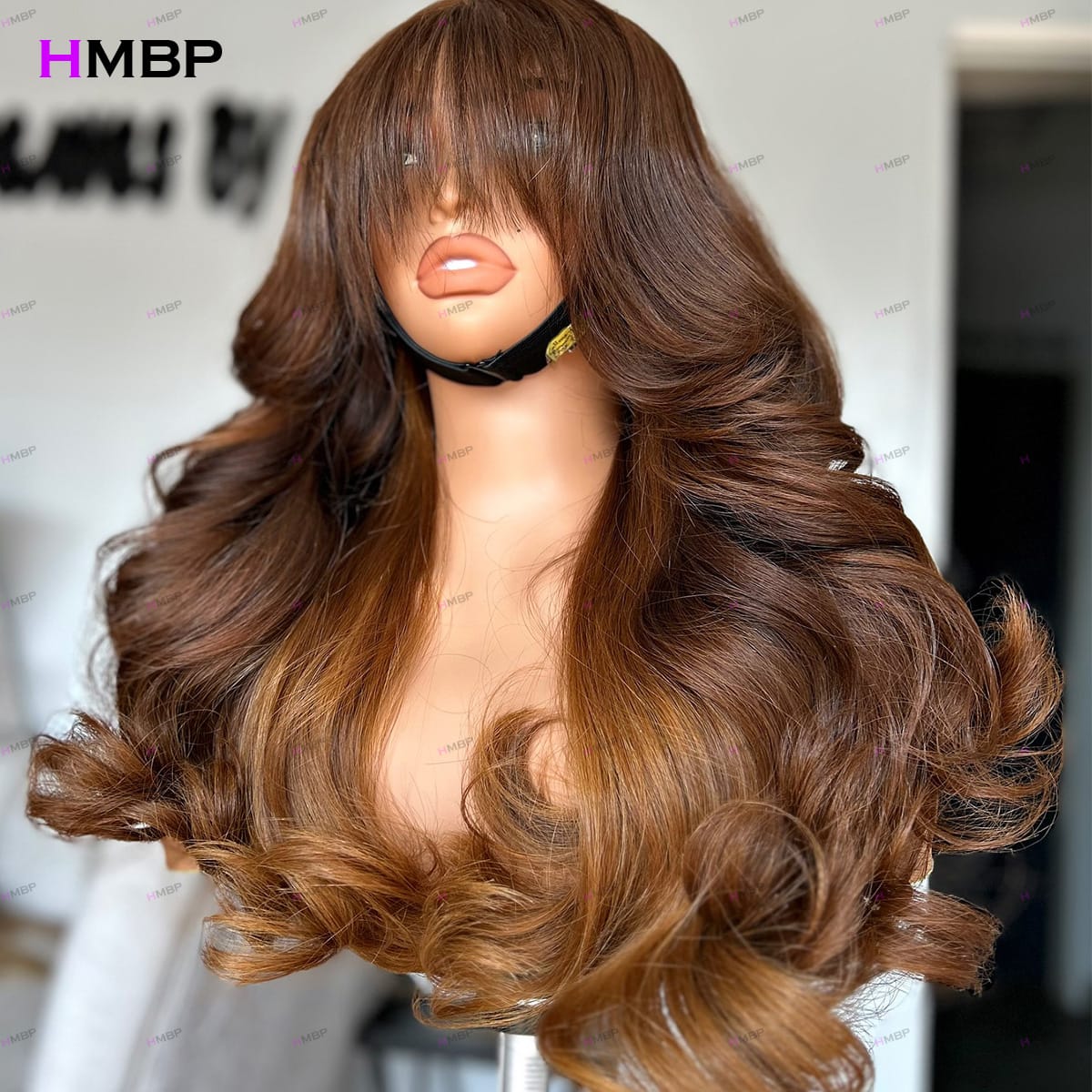 frontal, human blend bodywave 2\27 with Bangs Wig with Drawstring,  PrePlucked, Ready to Wear No Glue, 180% Density 24inch