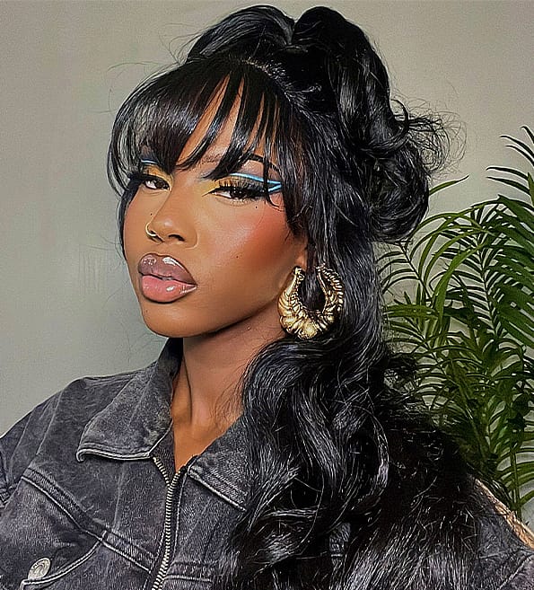 frontal 13x 4 , glueless bodywave human hair blend, semi human wigs for black women
