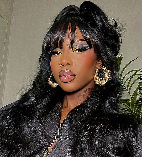 frontal 13x 4 , glueless bodywave human hair blend, semi human wigs for black women