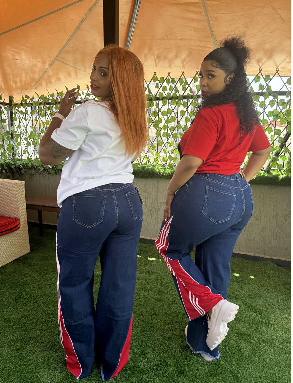Side Striped Jeans Women's 2024 Autumn New Style Personalized Design Sense Three-Bar Color-matching Wide-leg Trendy Pants