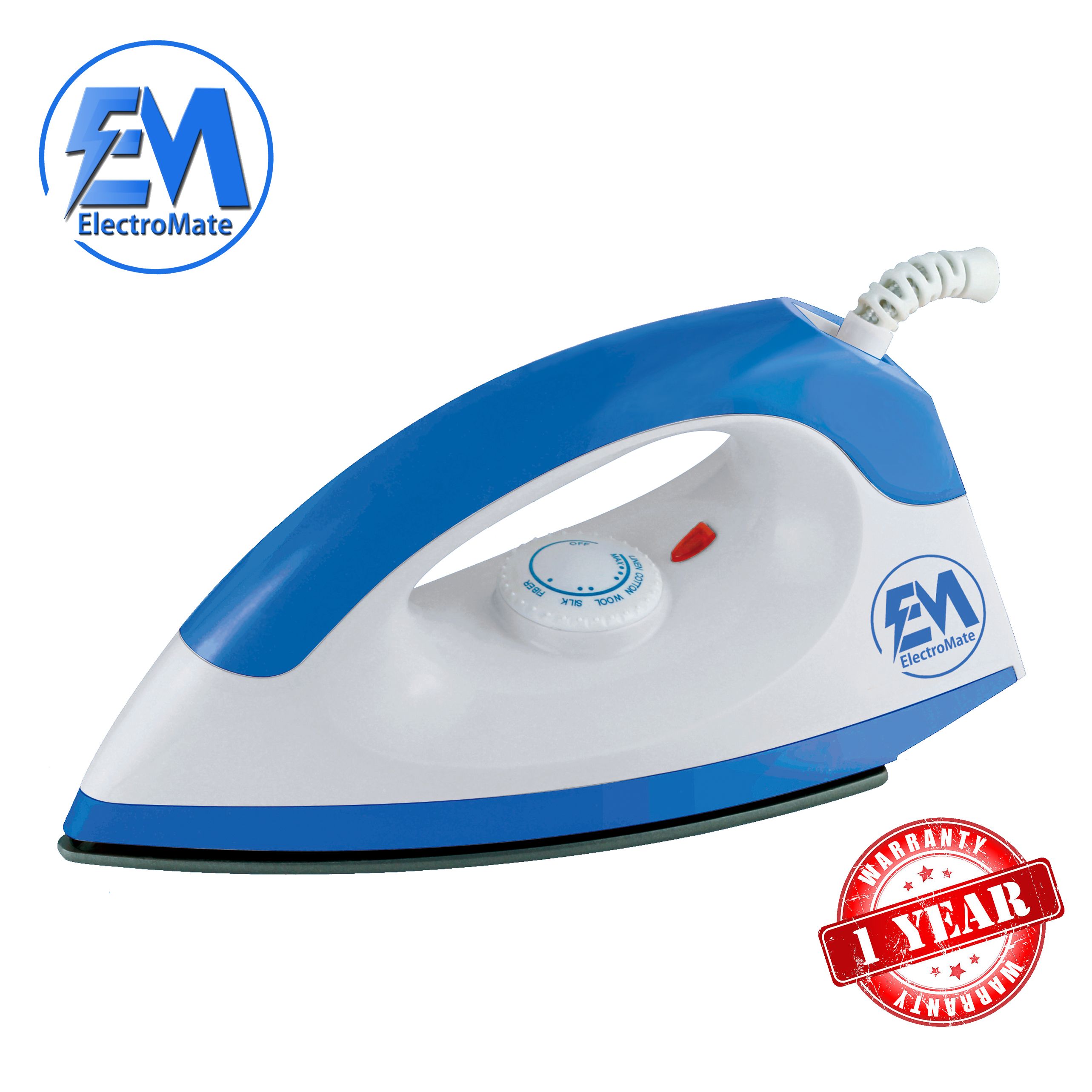 ElectroMate Dry Iron Box 1000W with 5-Gear Temperature Control – Lightweight, Non-Stick Soleplate for Fast & Efficient Ironing