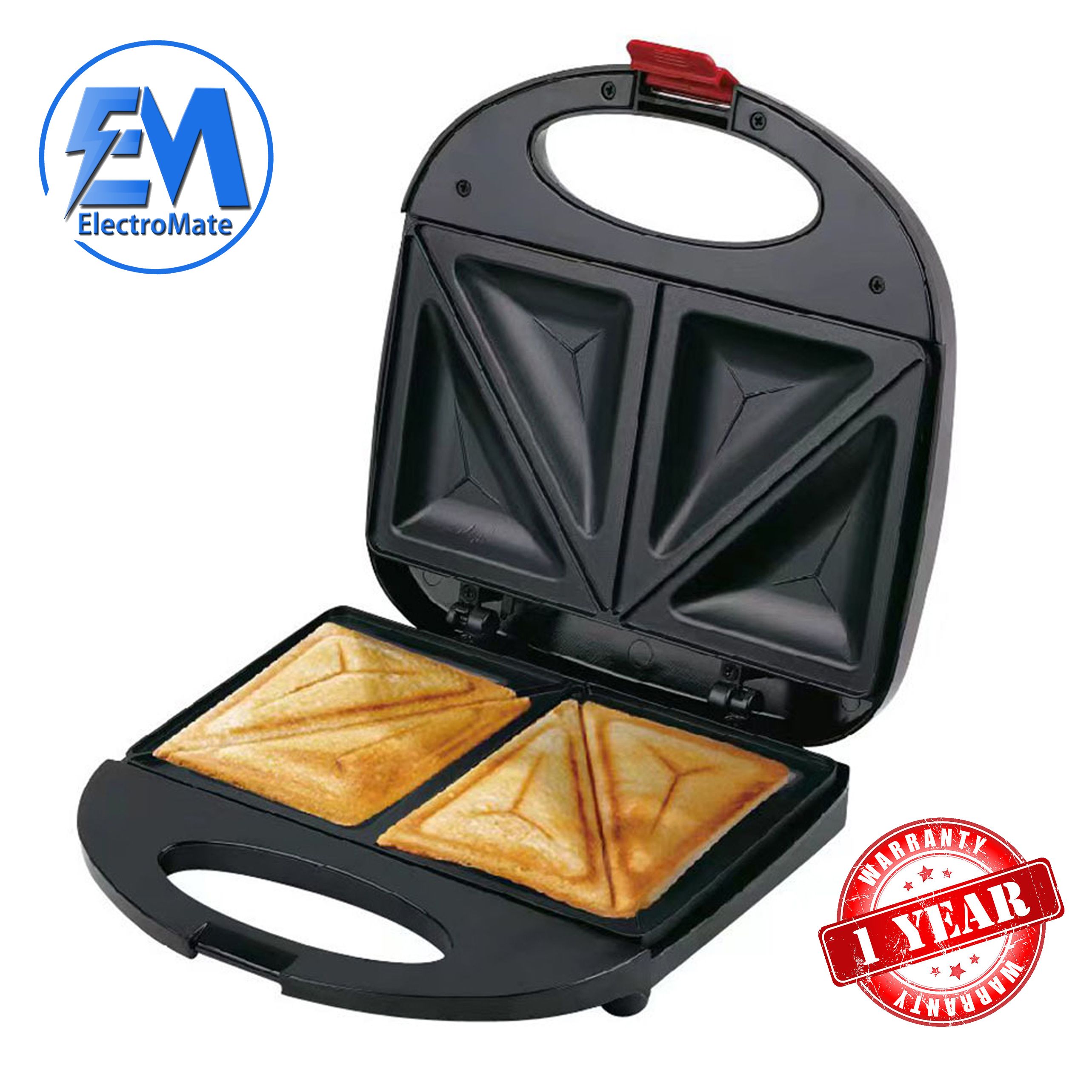 ElectroMate Sandwich Maker 2-Slice Non-Stick 750W Toaster for Bread – Perfect for Quick and Easy Snacks