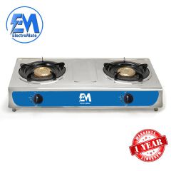 ElectroMate 2 Burner Stainless Steel Gas Cooker – Durable Tabletop LPG Stove with Brass Burners & Flame Control – Compact Cooking Appliance for Home Use