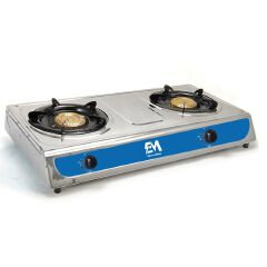 ElectroMate 2 Burner Stainless Steel Gas Cooker – Durable Tabletop LPG Stove with Brass Burners & Flame Control – Compact Cooking Appliance for Home Use