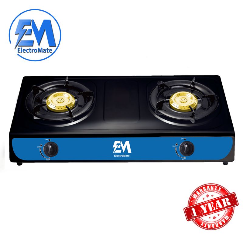 ElectroMate 2 Burner Stainless Steel Gas Cooker – Durable Tabletop LPG Stove with Brass Burners & Flame Control – Compact Cooking Appliance for Home Use