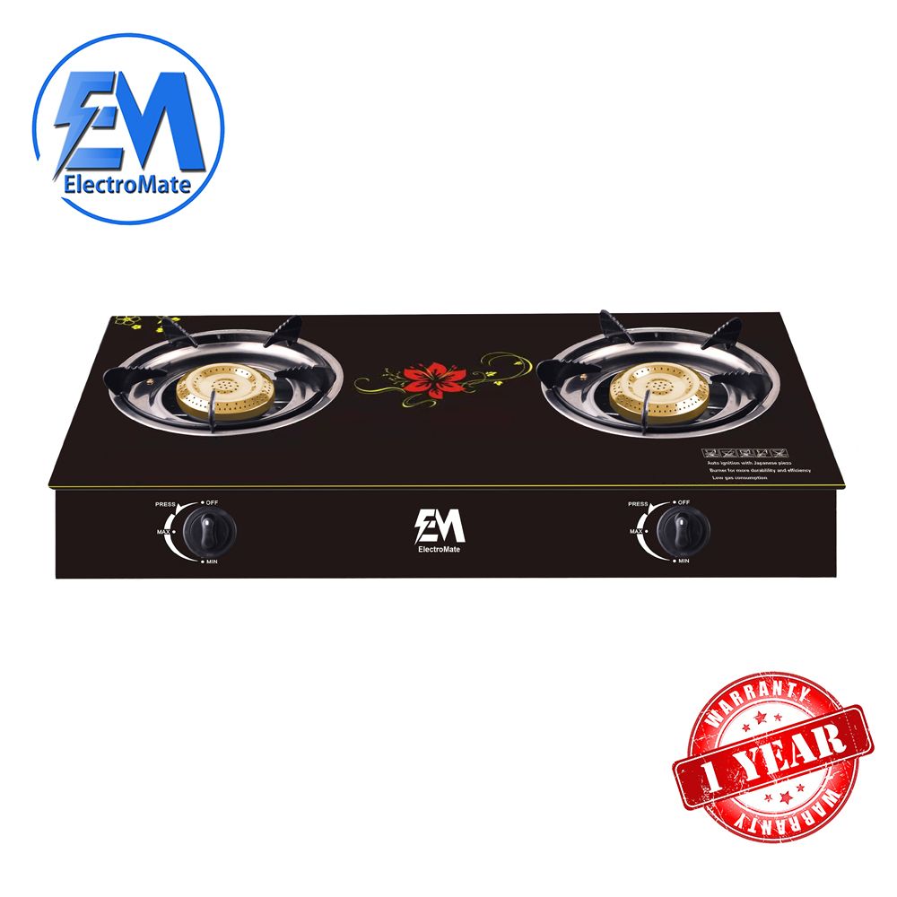 EM Gas Cooker Glass Top Infrared Double Burner Gas stove Super Infrared Heater Saving Gas cooker Black