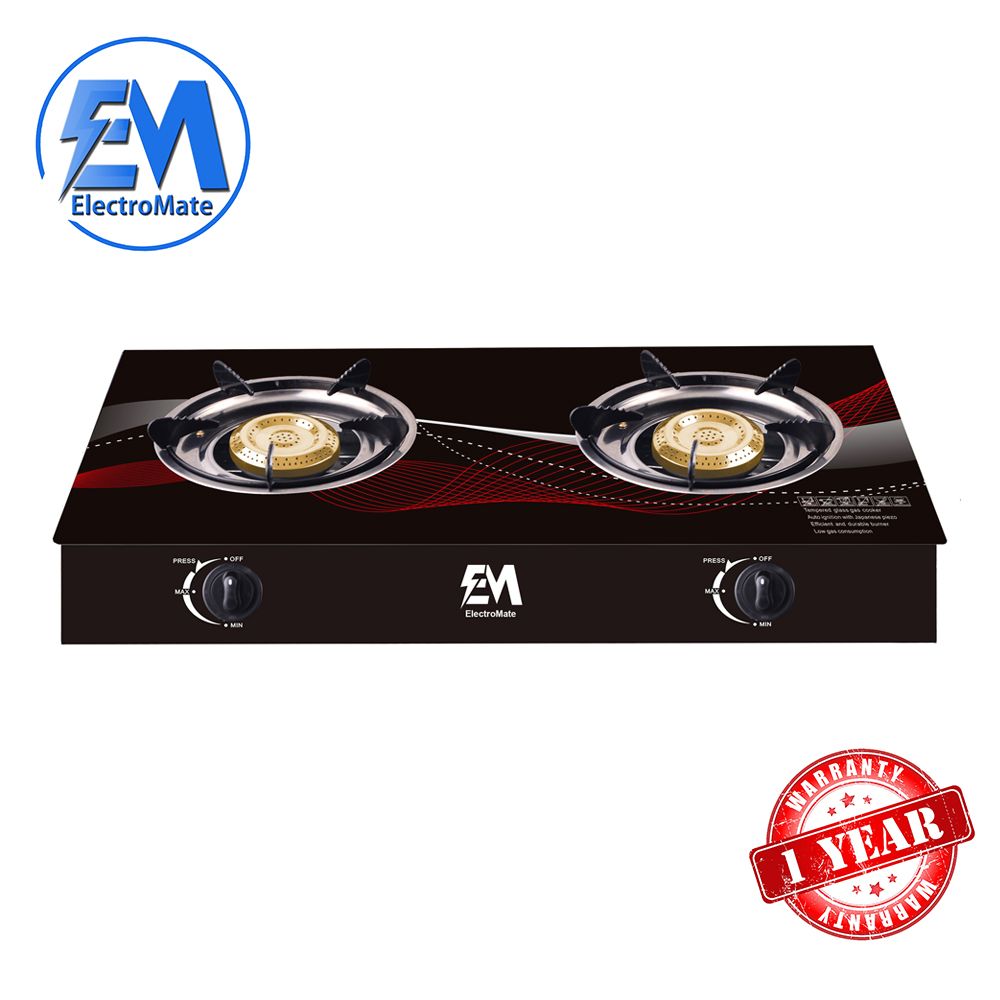EM Gas Cooker Glass Top Infrared Double Burner Gas stove Super Infrared Heater Saving Gas cooker Black