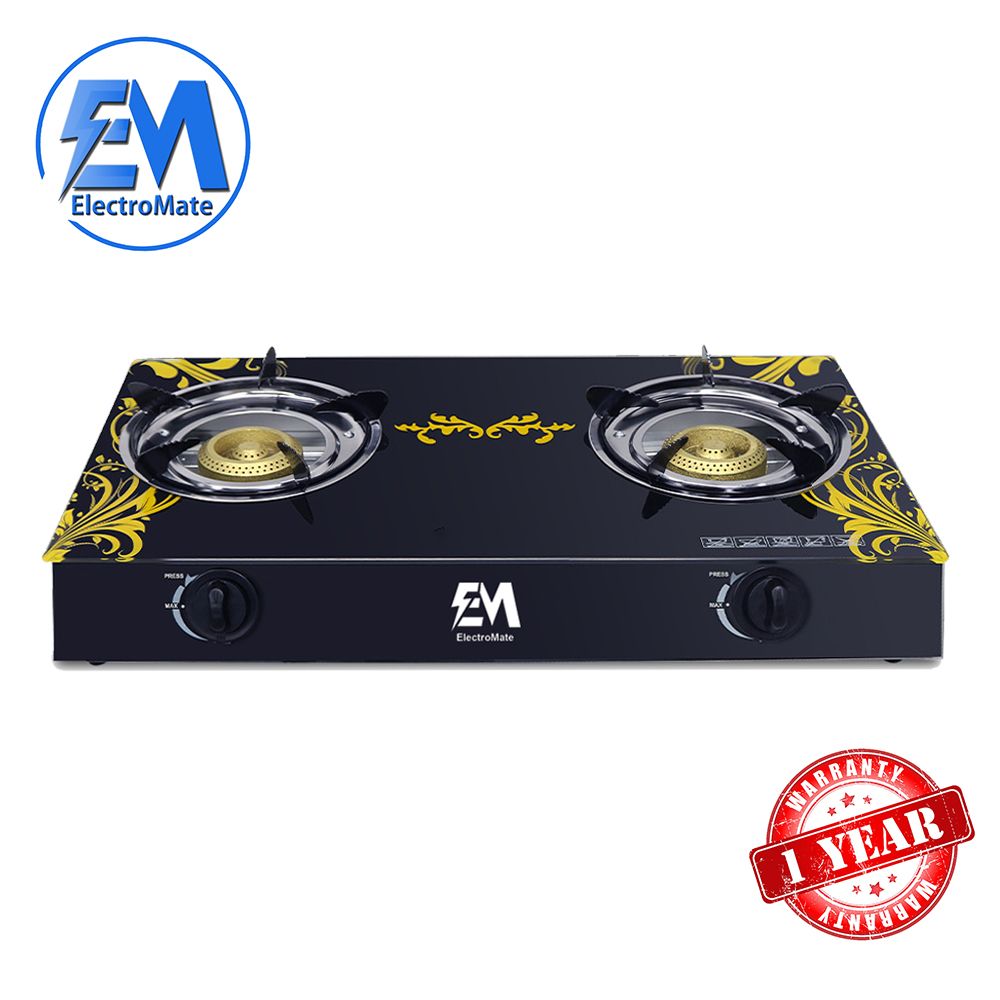 EM Gas Cooker Glass Top Infrared Double Burner Gas stove Super Infrared Heater Saving Gas cooker Black