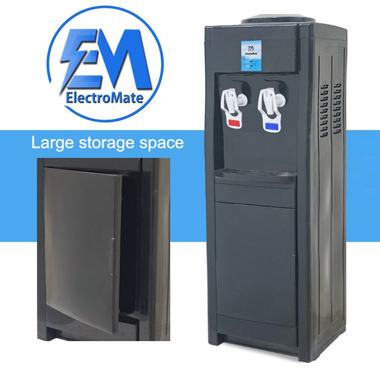 Water Dispenser with Hot and Cold Water – Standing Design with Storage Cabinet, Perfect for Home or Office Use Black water dispenser
