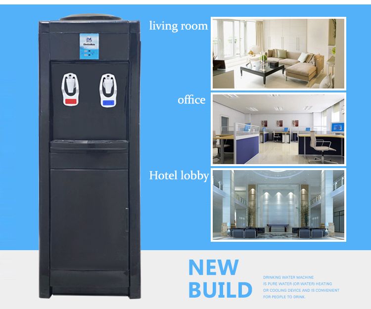 Water Dispenser with Hot and Cold Water – Standing Design with Storage Cabinet, Perfect for Home or Office Use Black water dispenser