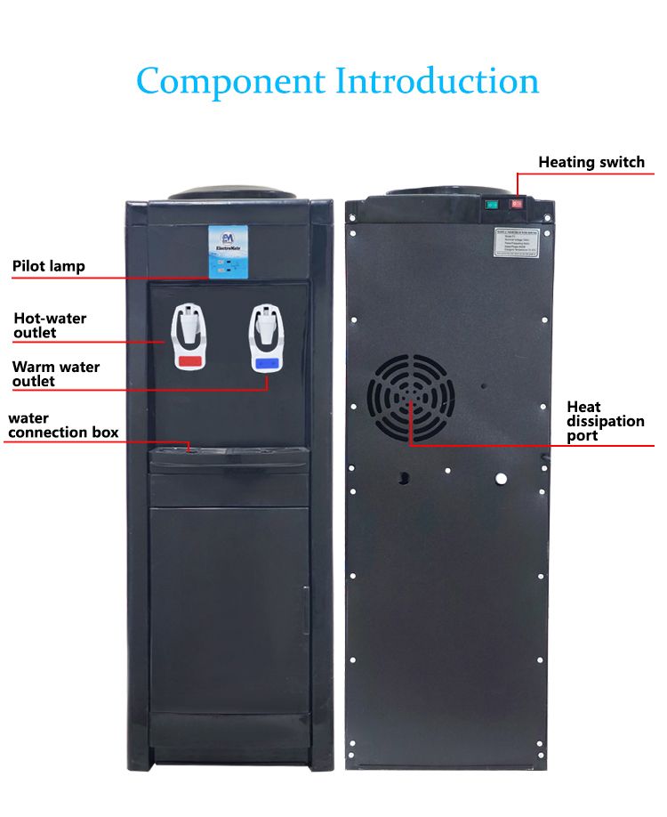 Water Dispenser with Hot and Cold Water – Standing Design with Storage Cabinet, Perfect for Home or Office Use Black water dispenser